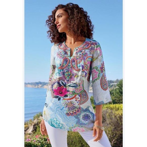 Soft Surroundings Florent embellished beaded top tunic sz medium new WT344 - Picture 1 of 9